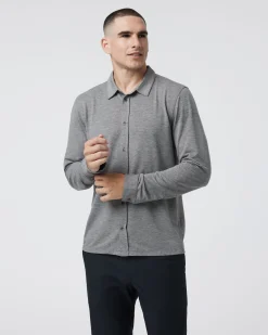 Long Sleeve Knit Twill Button Down